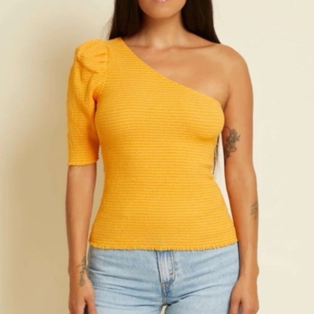 Nation LTD Kirstie Smocked Orange One Shoulder Top